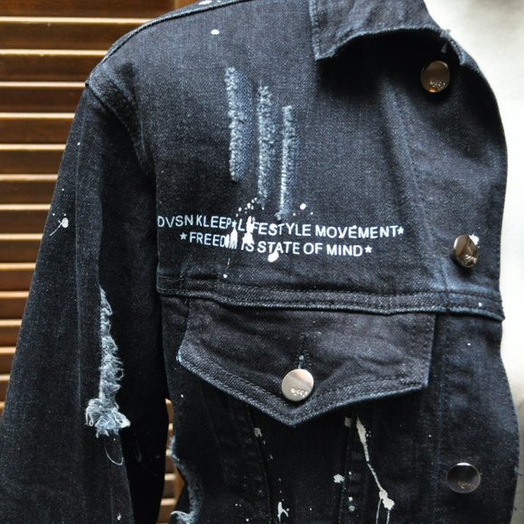 Kleep Biggie Smalls Bowie Warhol Dark Denim Jean Jacket Sz S - Picture 8 of 15